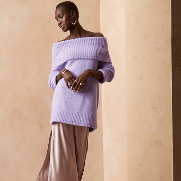 Banana Republic Oversized Cowl-Neck Sweater Tunic Light Violet